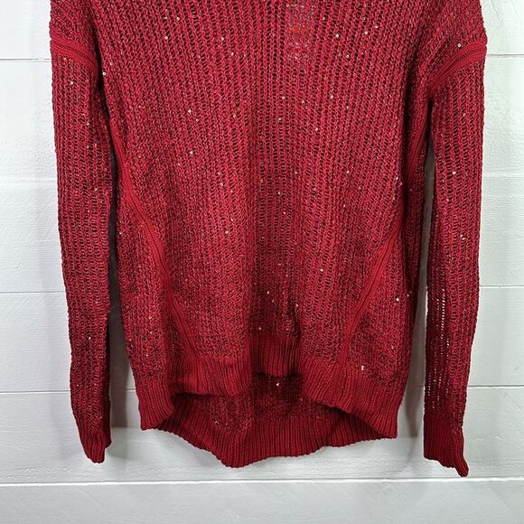 DKNY Ruby Red Sequin Knit Pullover V Neck Sweater Sweatshirt Top Size Small - Picture 6 of 10